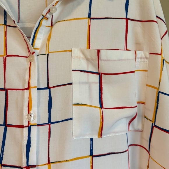 LLR Vibrant 80s Retro Grid Button Up | 3XL Oversized Funky Artsy Aesthetic Top - Picture 8 of 15